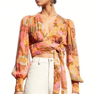 A.L.C. Samara Floral Silk Cropped Wrap Top Size 00